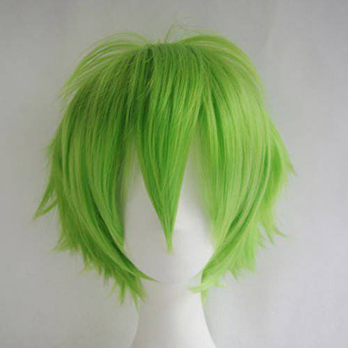 S-noilite Women Men Male Cosplay Hair Wig Short Straight Fluffy Spiky Anime Party Costume Full Wigs Green