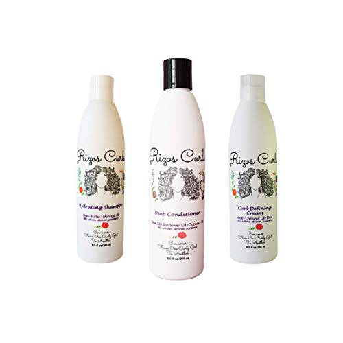 Rizos Curls Hydrating Shampoo, Deep Conditioner & Curl Defining Cream for Curly Hair Products - Intense Treatment & Nourishment for Wavy and Curly Hair (Hair Care Set)