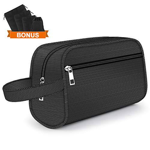 Toiletry Bag for Men - Water Resistant Shaving Bag & TSA Approved Toiletry Bag for Full Sized Toiletries, with 4 Sizes Shoe Bags for travel, Black