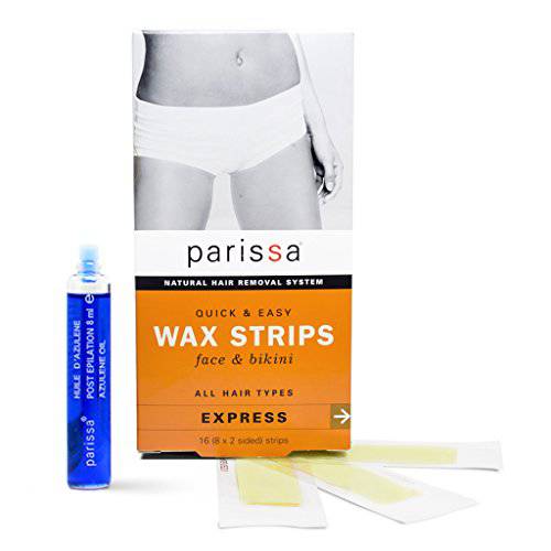 Parissa Wax Strips Face & Bikini, Hair Removal Waxing Kit for Women with Smaller Wax Strips for the Face & Bikini, 16 Strips & Aftercare oil (SF)