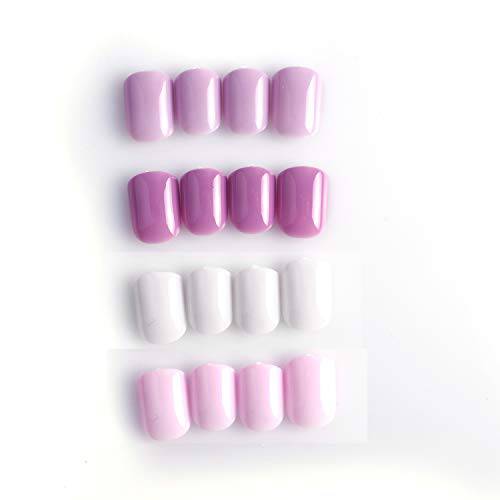 Laza 96 Pcs Colorful Fake Nails 4 Pack Lavender Violet Color Square Full Cover Short UV Coat Artificial Acrylic Nails - Pink Sunset