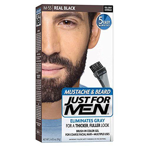 JUST FOR MEN Mustache & Beard Color Gel, Real Black M-55, 1 Each (4 Pack)