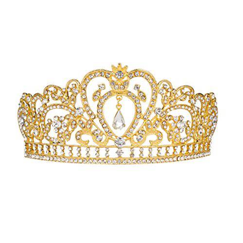 ANBALA Wedding Prom Bridal Tiara Crown, Luxury Bling Crystal Bridal Headband Prom Queen Pageant Princess Crown Hair Accessories for Women (Gold)