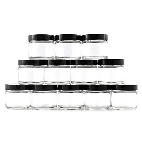 Cornucopia 2oz Straight Sided Clear Glass Jars (12 pack), Airtight Cosmetic Jars for Creams, Balms & Aromatherapy