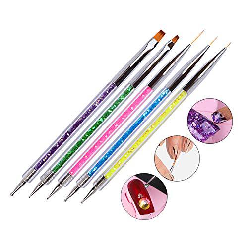 Waldd 5 Pieces Nail Art Point Drill Drawing Brush Pen Manicure Care Tool Nail Brushes Double Ended Dotting Tools Set Nail Art Liner Brush