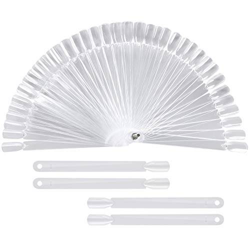 200 Pieces Nail Swatch Sticks Transparent Nail Art Practice Nail Tips Display Nail Color Swatches with Metal Screw Holder Fan Shaped Plastic Sample Sticks