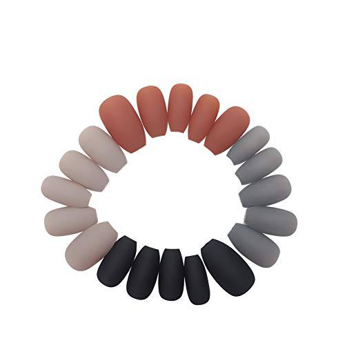 SIUSIO 96Pcs Coffin Fake Nails Press on Colorful Acrylic Full Cover Medium Ballerina Matte Top Coat False Gel Ballet Nails Art Tips Sets for Women and Girls