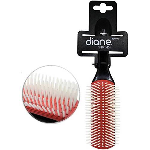 Diane 9-Row Professional Styling Brush, Nylon Pins for Thick or Curly Hair, Use with Wet Hair and Distributing Conditioner, Blowdrying, Black & Red, 1 Count (Pack of 1)