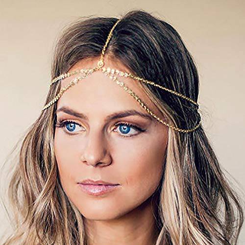 Yean Gold Head Chain Bohemian Hair Jewelry Headpiece Forehead Band Festival Hair Headband Accessories for Women and Girls (Gold)