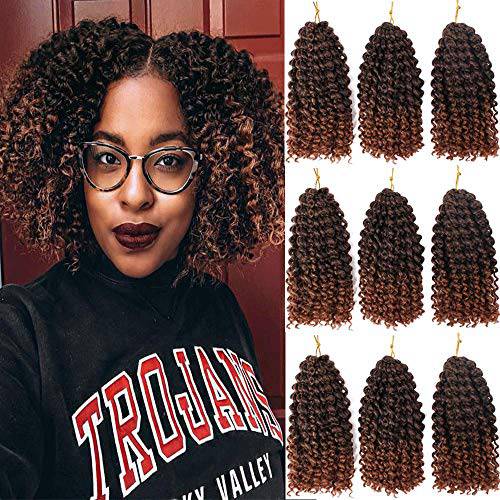 8 Inch Marlybob Crochet Hair Short Passion Twists Crochet Hair Water Wave Braids hair Kinky Curly Crochet Braids Ombre Braiding Hair Synthetic Hair Extension for Black Women(8Inch,1B-30）