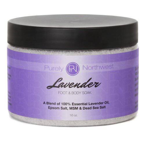Premium Lavender, MSM & Epsom Salt Body Soak-Aromatherapy which Promotes a Good Night Sleep-Soothes Tense, Sore & Overworked Muscles-Excellent as a Foot Soak 1LB
