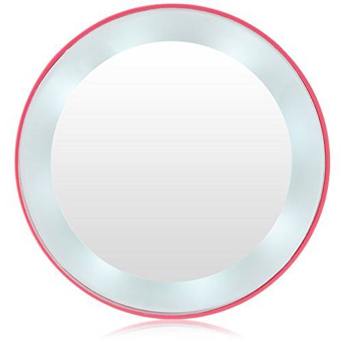 Zadro Compact 10X Magnification LED Lighted Suction Cup Mount Beauty Makeup Mirror, Pink