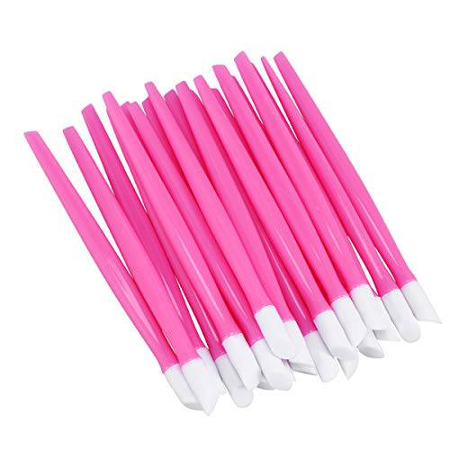 Lurrose 20Pcs Nail Cuticle Pusher Rubber Cleaning Stick Dead Skin Cleaner Exfoliating Scrub Nail Art Manicure Tool(Pink)