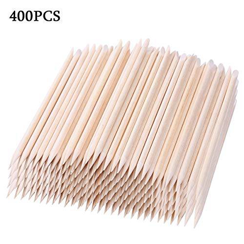 BTYMS 400 Pcs Orange Wood Stick Cuticle Pusher 4.5 Inch Double Sided Wooden Cuticle Remover for Manicures and Pedicures