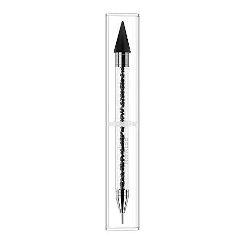 NMKL38 Double-head Wax Nail Rhinestone Picker Pencil Diamond Acrylic Handle Self-Adhesive Nail Art Design Dotting Pen Beads Crystal Gem Pick Up Applicator Tool with Storage Case (Black)