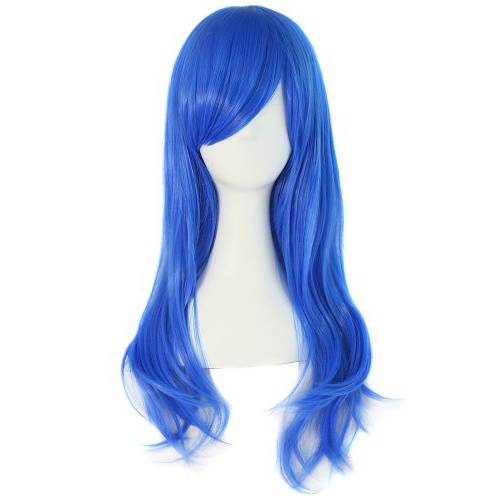 MapofBeauty 24/60cm Side Bangs Stylish Long Great Wavy Curly Cosplay Party Wig (Blue)