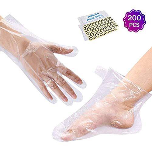 Noverlife 200PCS Paraffin Wax Hand & Foot Liner, Paraffin Bath Disposable Gloves and Booties, Clear Plastic Hot Spa Wax Bath Hand Mittens Foot Covers Plastic Socks