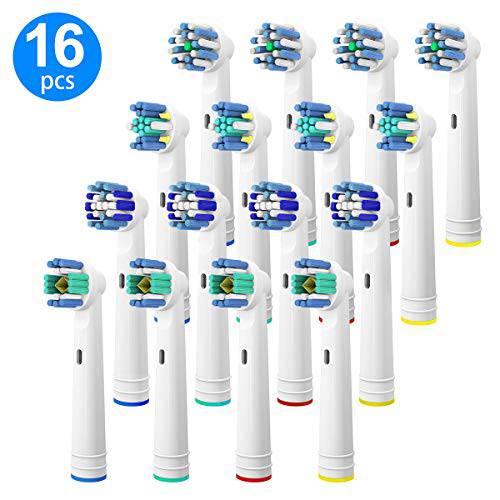 Replacement Brush Heads for Oral B, 16 Pcs Toothbrush Replacement Heads Compatible with Oral B Pro1000 Pro3000 Pro5000 Pro7000, includes 4 Floss, 4 Cross, 4 Precision & 4 Whitening Brush Heads