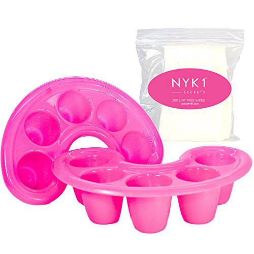 Soak Off Finger Bowl Dishes - For Shellac Gel and Acrylic Nails With 200 Square Lint Free Cotton Wool Pads Nail Wipes Scrub Effect. Fill The Trays With Acetone Remover To Remove Gel Nail Polish