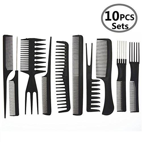 Hair Care Comb Anti Static Coarse Fine Toothed Tail Teasing Waves Pick Combs Set of 10,Black