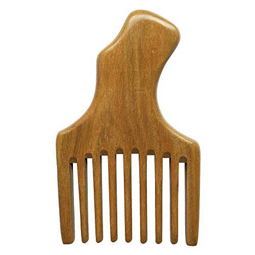 BeneAlways Hair & Beard Pick/Comb – Made From One Whole Piece of Natural Green Sandalwood – Fantastic Handle (Wide Tooth)