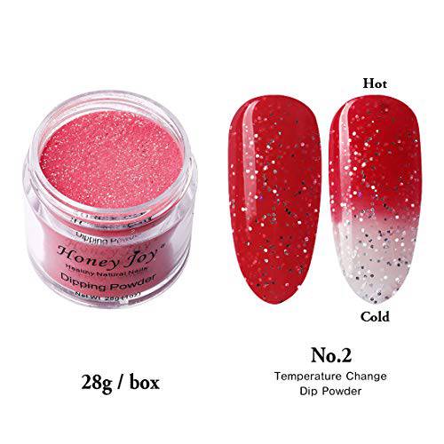 28g/Box Red and White Temperature Color Change Shine Glitter Dip Powder Nails Dipping Nails Long-lasting Nails No UV Light Needed, (W-No.2)