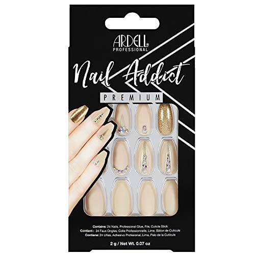 Ardell Nail Addict Premium Artificial Nail Set, Nude Jeweled