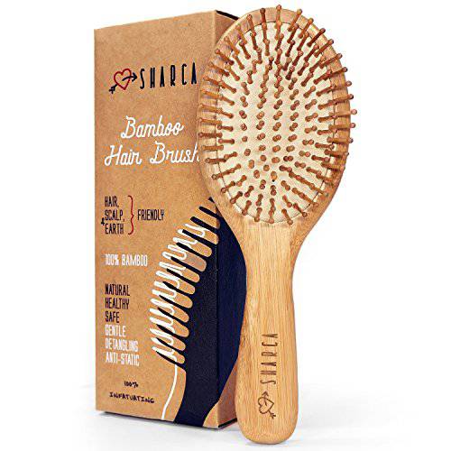 SHARCA Premium Wooden Bamboo Hair Brush with Ball Tipped Bristles from Natural Wood. Organic, Biodegradable, No plastic