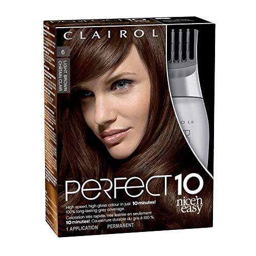 Clairol Nice’n Easy Perfect 10 Permanent Hair Dye, 6 Light Brown Hair Color, Pack of 2