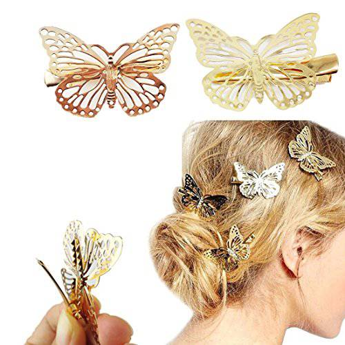 Yueton Pack of 2 Golden Butterfly Hair Clip Hair Accessories, Bride Headwear Hair Clips