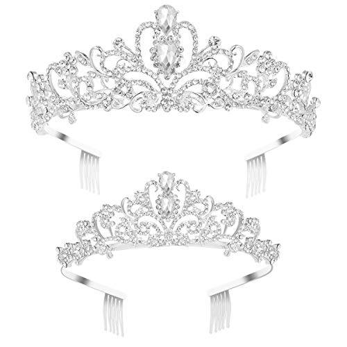 Frcolor 2 Pack Rhinestone Tiara Crown Headband, Crystal Princess Crown Tiara with Comb Wedding Bridal Birthday Party Tiaras for Women and Girls