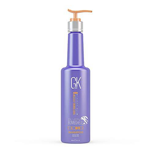 GK HAIR Global Keratin Silver Bombshell Purple Shampoo (9.5 Fl Oz/280ml) For Blonde, Platinum, Ash, Silver & Gray Hair Moisturizes Dry & Damaged Removes Yellow Brassy Tones