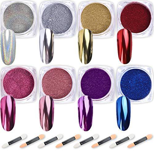 Nail Powder Wenida 8 Colors 1g/Jar Holographic Chrome Mirror Laser Synthetic Resin Pigment Manicure Art Decoration with 8pcs Eyeshadow Sticks