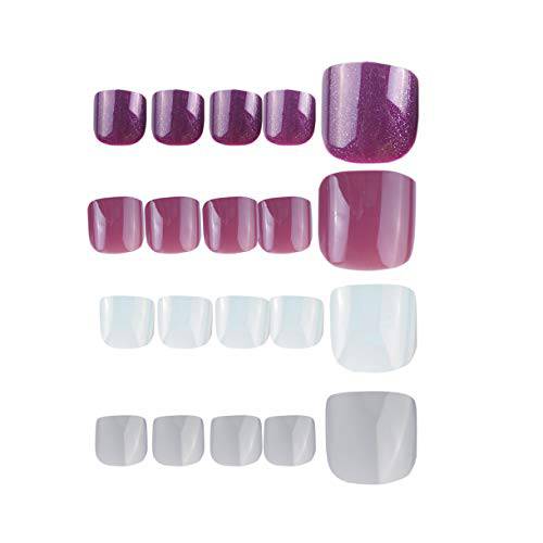 SIUSIO 96Pcs Fake Toe Nails Press on Colorful Acrylic Full Cover UV Top Coat for Toenail Salons and DIY Covered Gel Short False Nails Foot Art Tips Sets for Women and Girls(Bean Paste Grey Series)