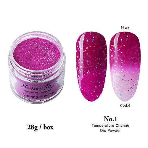 28g/Box Purple and White Temperature Color Change with Shine Glitter Dip Powder Nails Dipping Nails Long-lasting Nails No UV Light Needed, (W-No.1)