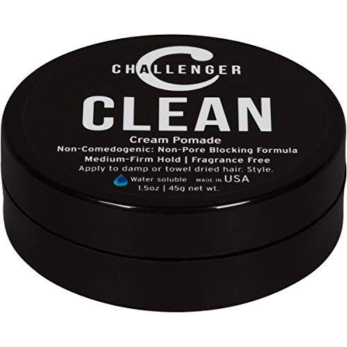 Challenger Men’s Clean Cream Pomade, 1.5 Ounce | Fragrance Free, Non-Comedogenic Hair Styling Product | Medium Firm Hold & Natural Finish | Shine Free, Unscented, Water Based & Travel Friendly