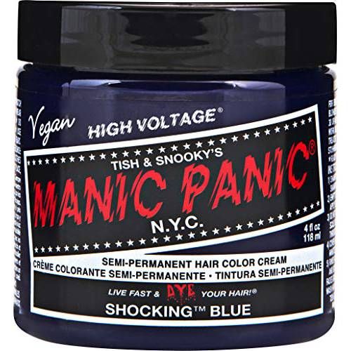 MANIC PANIC Shocking Blue Hair Dye - Classic High Voltage - Semi Permanent Dark Cobalt Blue Hair Color - Vegan, PPD And Ammonia Free (4oz)