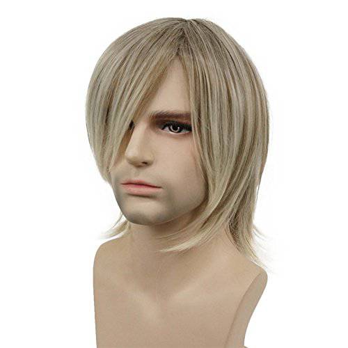 Aimole Blonde Straight Wig Synthetic Hair For Men Cosplay Halloween Medium Long Wigs