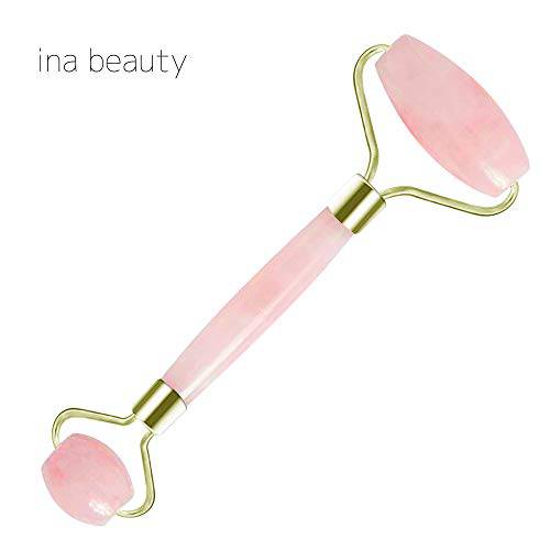 Ina Beauty Authentic Rose Quartz Roller Massager for Face and Neck: Sculpting, Slimming, Firming, Anti-Aging and Anti-Puffiness | Quality Welded Metal to Avoid Breakage Unlike Cheaper Models