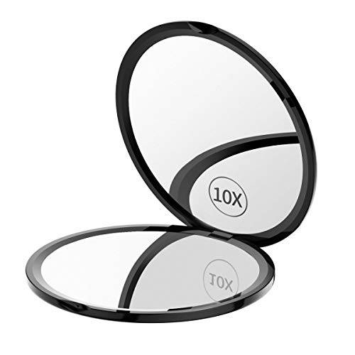 Gospire Pocket Makeup Mirror for Travel, 1X/10X Double Sided Magnifying Compact Handbag Cosmetic Mirror, 4 Inch Ultra-Thin Handheld Round Foldable Portable Mirror for Women (Black)