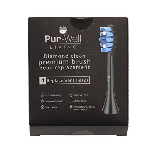 Sonic Clean Brush Replacement Heads Soft Dupont Bristles Four (4) Pack Electric Toothbrush Heads (Black (Diamond Edition))