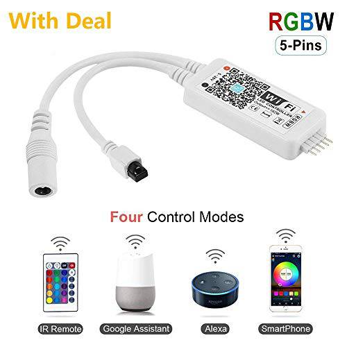 HaoDeng WiFi Wireless LED Smart Controller Alexa Google Home IFTTT Compatible,Working with Android,iOS System,RGBW Strip Lights DC 12V 24V(No Power Adapter Included)