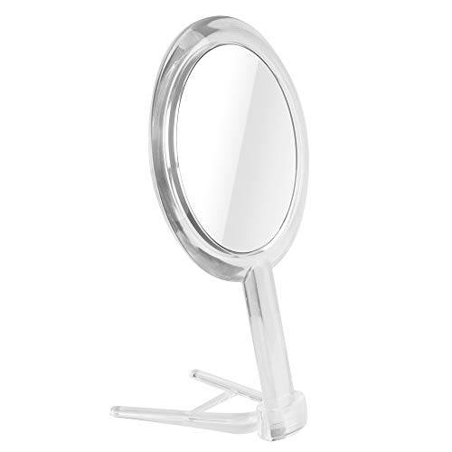 Gotofine 1X & 10X Magnifying Double Side Hand Makeup Mirror with Stand, Handheld Vanity Mirror, Clear