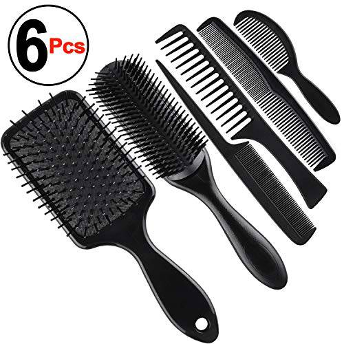 SIQUK 6 Pieces Hair Brush Comb Set Paddle Brush Detangle Hair Brush and Black Combs for Men and Women Wet, Dry, Curly and Straight Hair