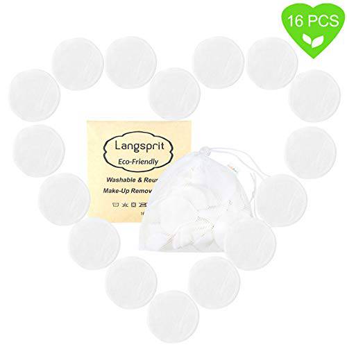 Langsprit Reusable Cotton Rounds - Washable Makeup Remover Pads for Toner, Cotton Pads for All Skin Types with Laundry Bag and Round Box （22Pack）