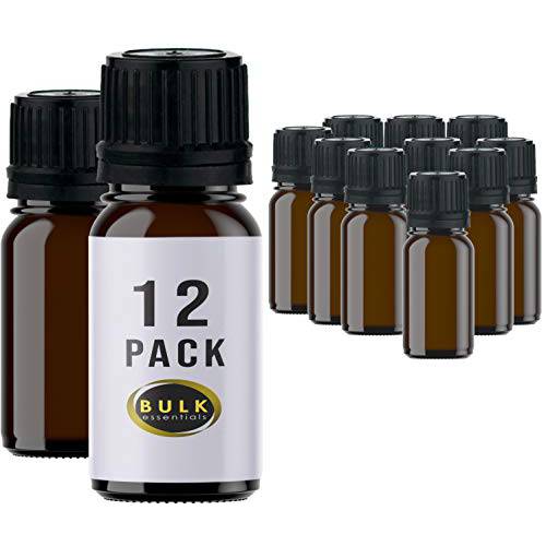 Glass Bottles for Essential Oils - Refillable Empty Amber Bottle with Orifice Reducer Dropper and Cap - DIY Supplies Tool & Accessories Perfume Aromatherapy - Carrier Oil Kit, 12 Count (Pack of 1)