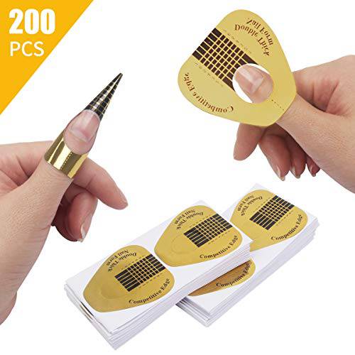 Ahier Nail Forms, 200PCS Acrylic Nail Forms, Gold Horseshoe Nail Extension Tips, Nail Forms for Acrylic Nails, Acrylic Nail/UV Gel Nail Extension Forms Guide Stickers