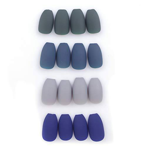 Laza 96 Pcs Colorful Fake Nails 4 Pack Olive Sapphire Misty Grey Full Cover Coffin Medium Ballet Matte Artificial Acrylic Nails - Peacock Blue