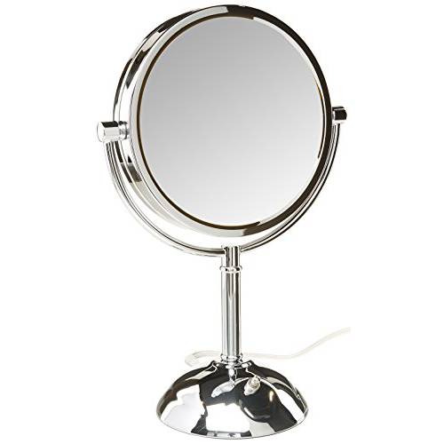 Jerdon HL8808CL 8.5-Inch Tabletop Two-Sided Swivel LED Lighted Vanity Mirror with 8X Magnification, 3-Light Settings, Chrome Finish