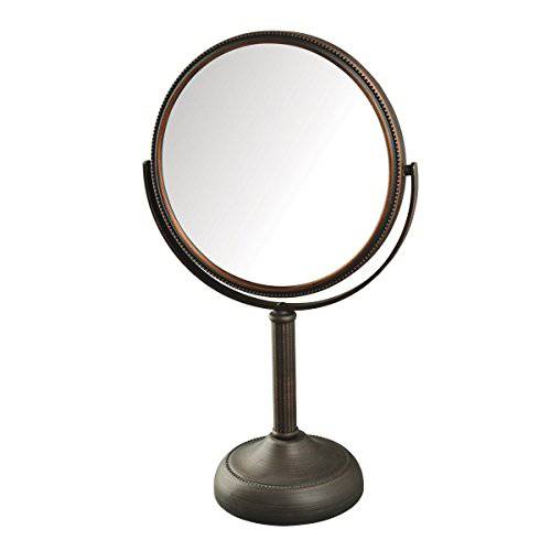 Jerdon Two-Sided Tabletop Makeup Mirror - Makeup Mirror with 10X Magnification & Swivel Design - Portable 8-Inch Diameter Mirror in Bronze Finish - Model JP918BZB